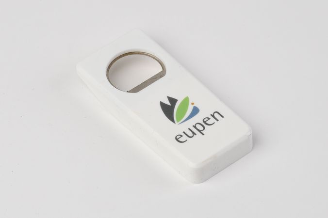 Acryl flesopener met Eupen-logo